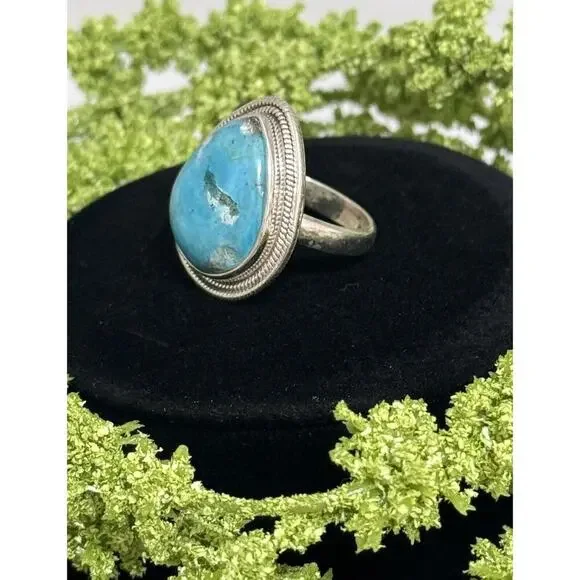 Sterling Silver Native American Pear Chunky Turquoise Ring Size 8 #895 - Picture 2 of 7